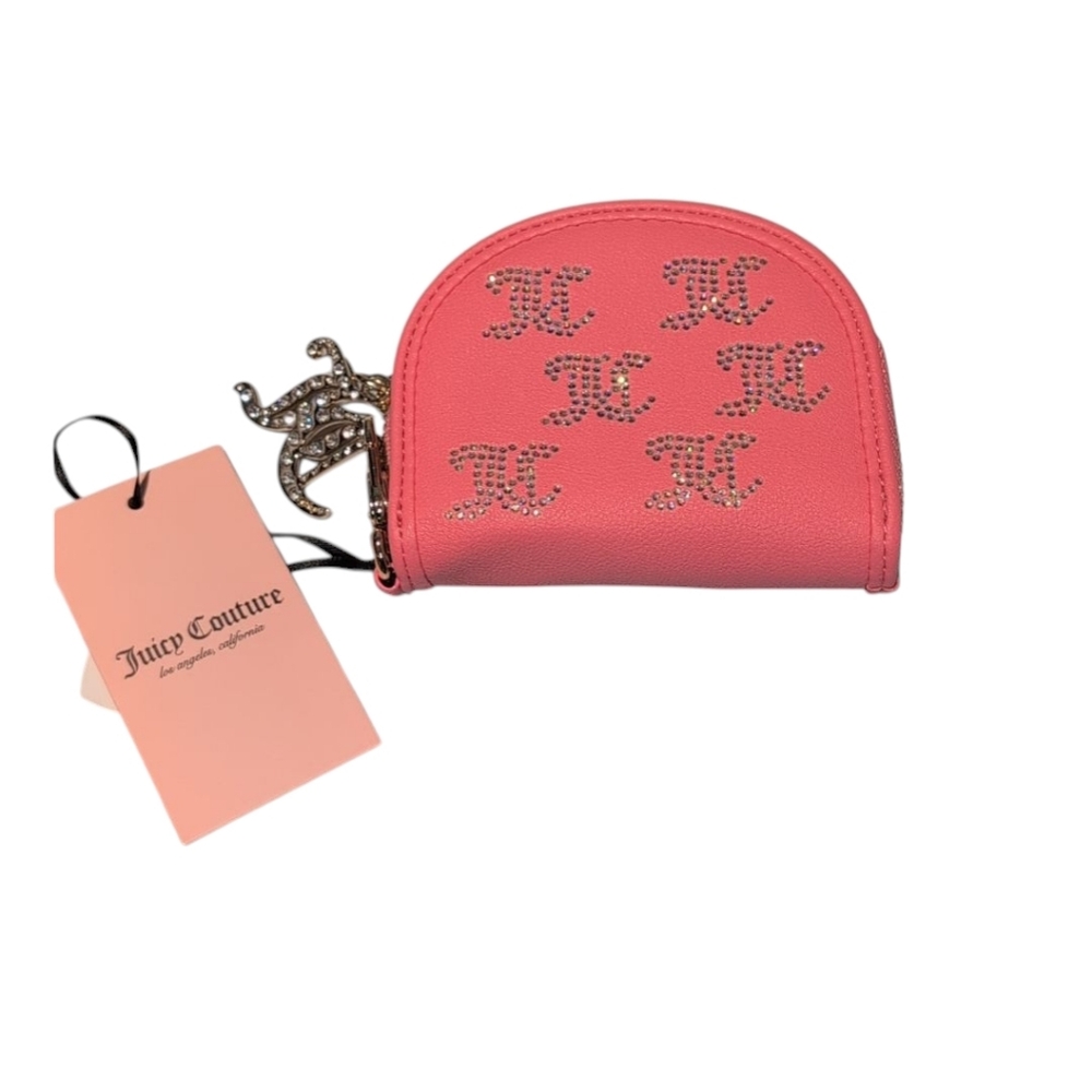 Juicy Couture Taking the Lead Half Moon Card Holder Pink Lemonade with Mirror